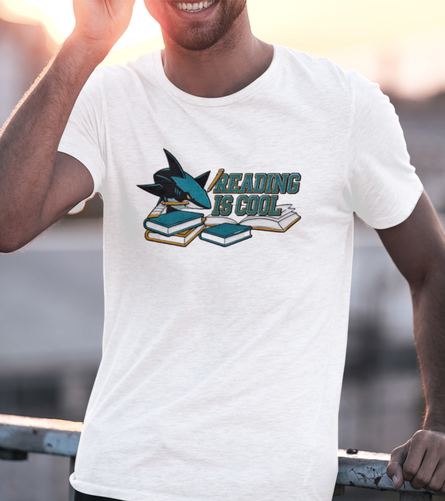 San Jose Sharks Reading Is Cool Books And Shark With Pencil T-Shirt