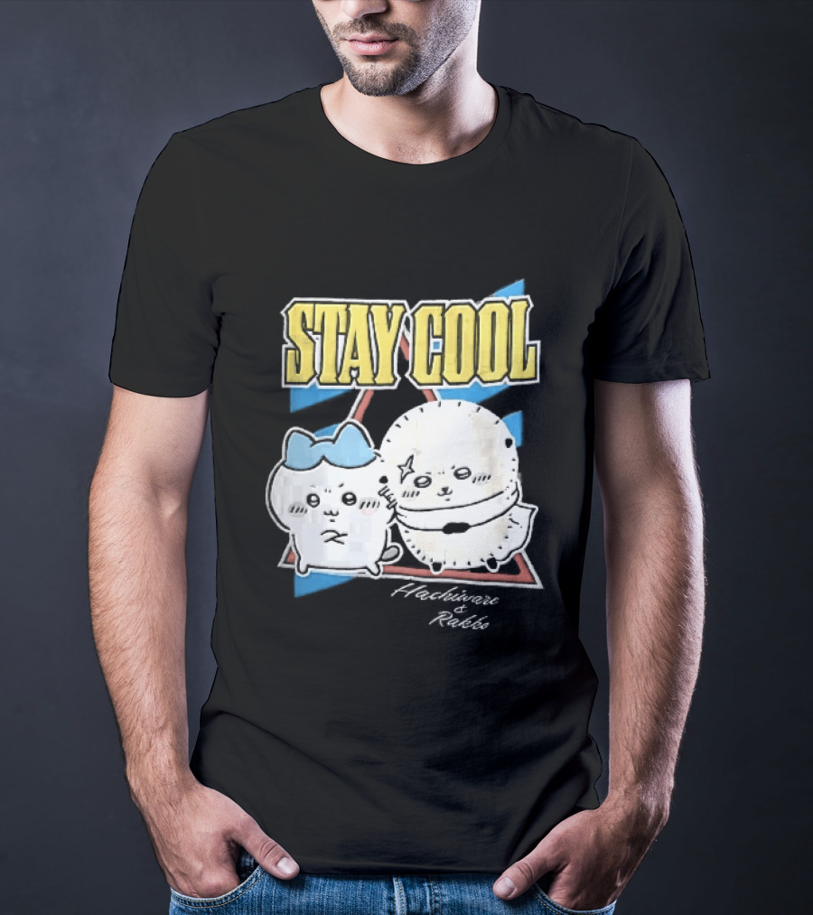 Stay Cool Hachiware And Rakko Distressed Cartoon Anime Characters T-Shirt