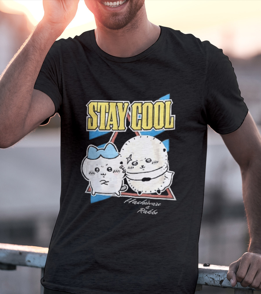 Stay Cool Hachiware And Rakko Distressed Cartoon Anime Characters T-Shirt