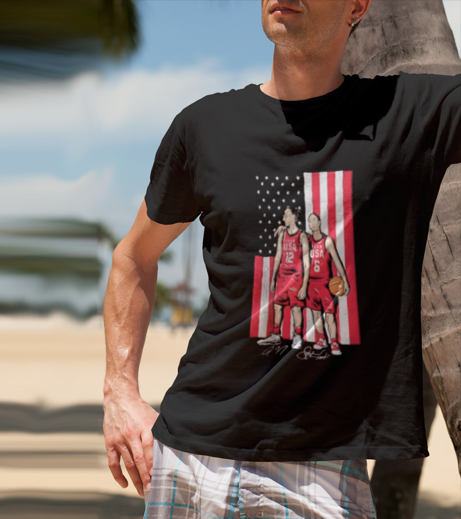 Sue Bird Diana Taurasi USA Basketball American Flag Signatures T-Shirt