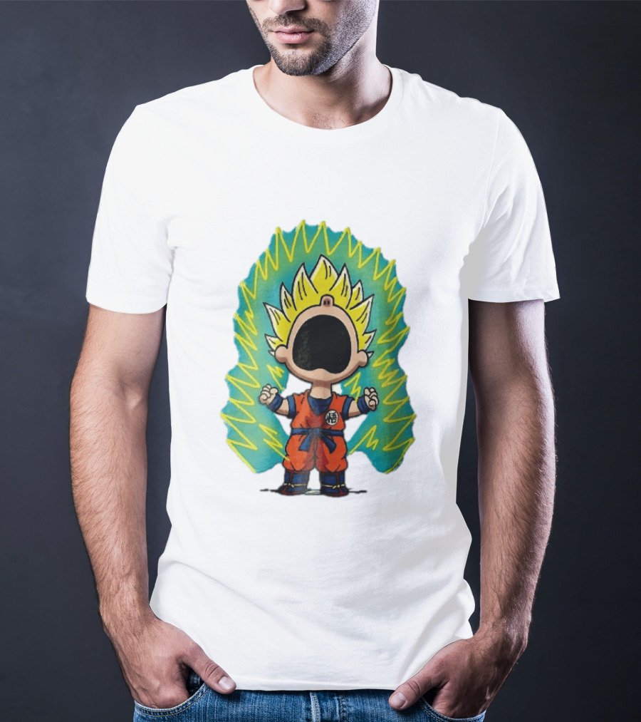 Cartoon Super Saiyan Screaming Boy With Yellow Aura And Orange Suit T-Shirt