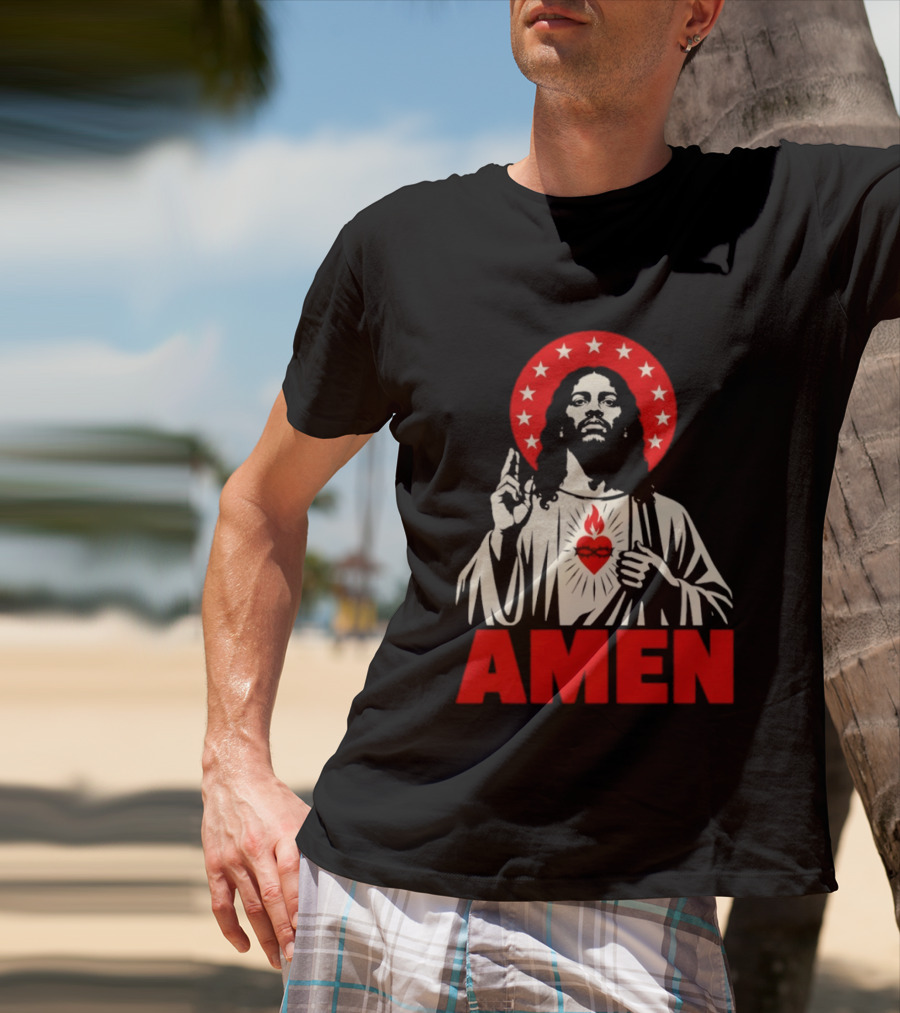 Amen Christ Ain't White Red Stars Iconic Representation T-Shirt