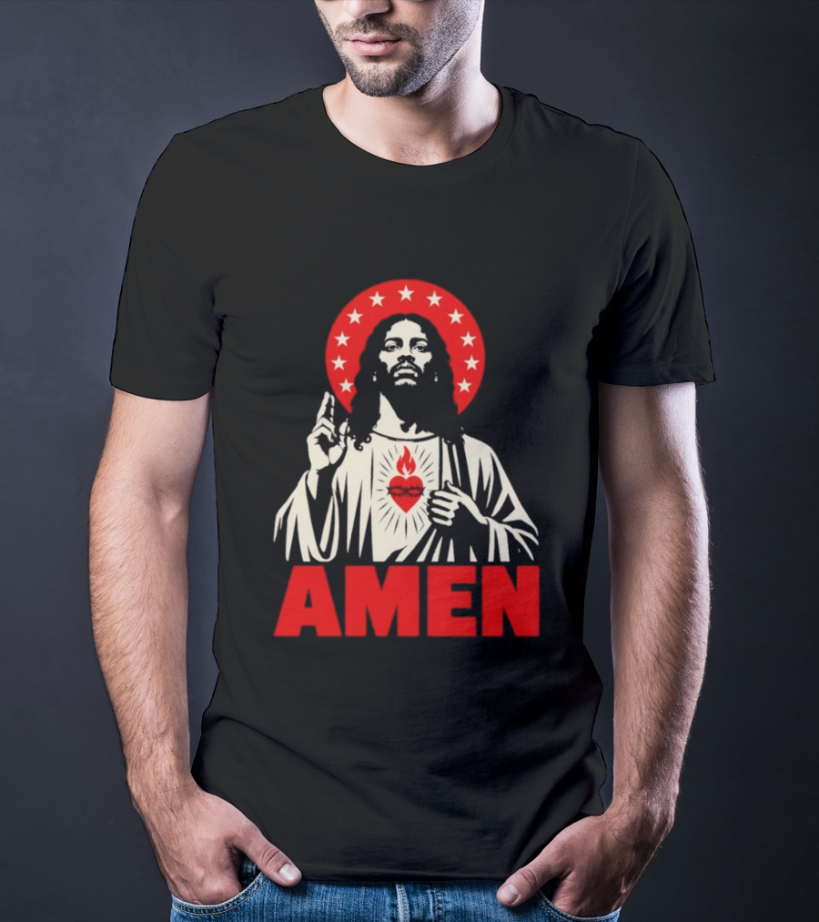 Amen Christ Ain't White Red Stars Iconic Representation T-Shirt