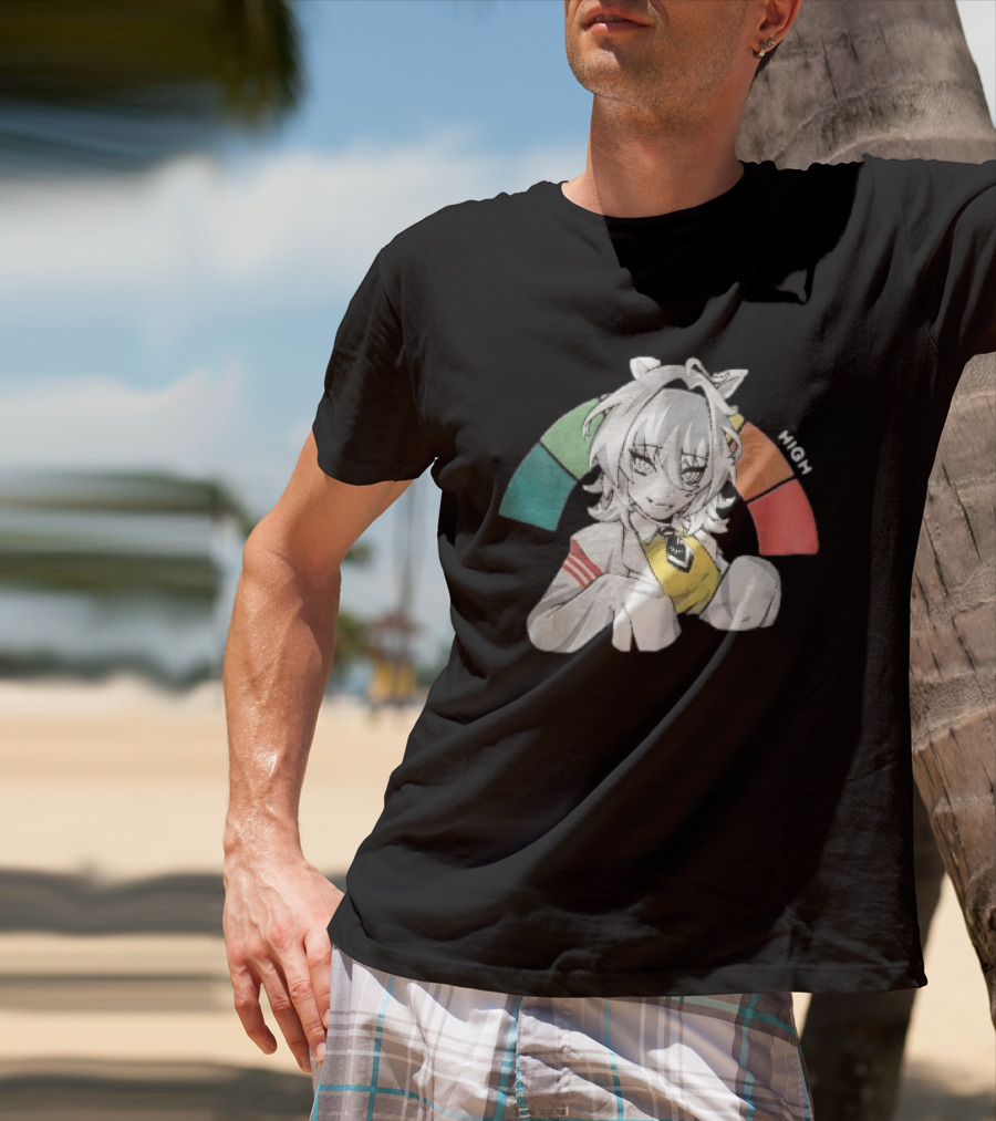High Anime Cat Girl White Hair Threat Meter Gauge T-Shirt