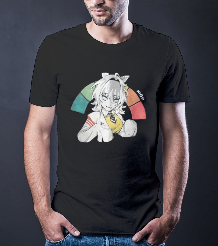 High Anime Cat Girl White Hair Threat Meter Gauge T-Shirt