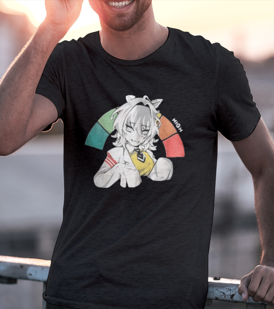 High Anime Cat Girl White Hair Threat Meter Gauge T-Shirt