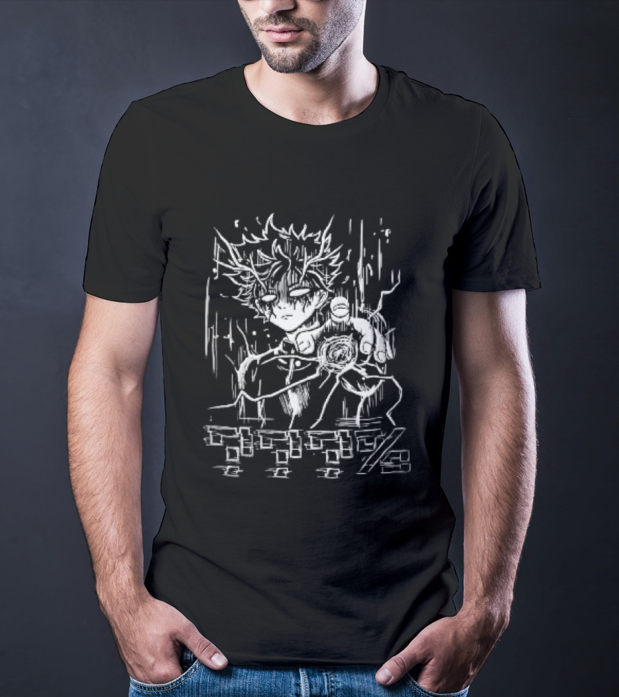 Question Marks Percent Glowing Eyes Anime Boy Telekinetic Energy Line T-Shirt