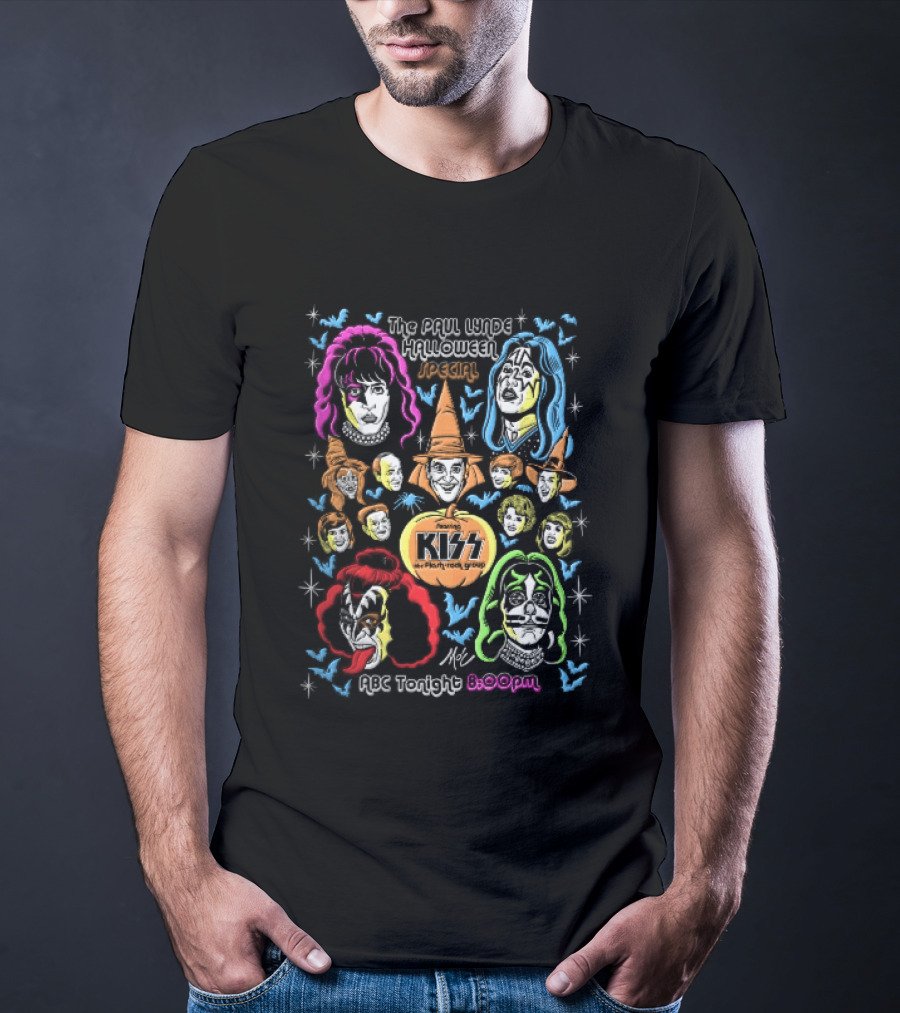 Kiss The Paul Lynde Halloween Special Flash Rock Group ABC Tonight 800pm Cartoon Caricatures Bats T-Shirt