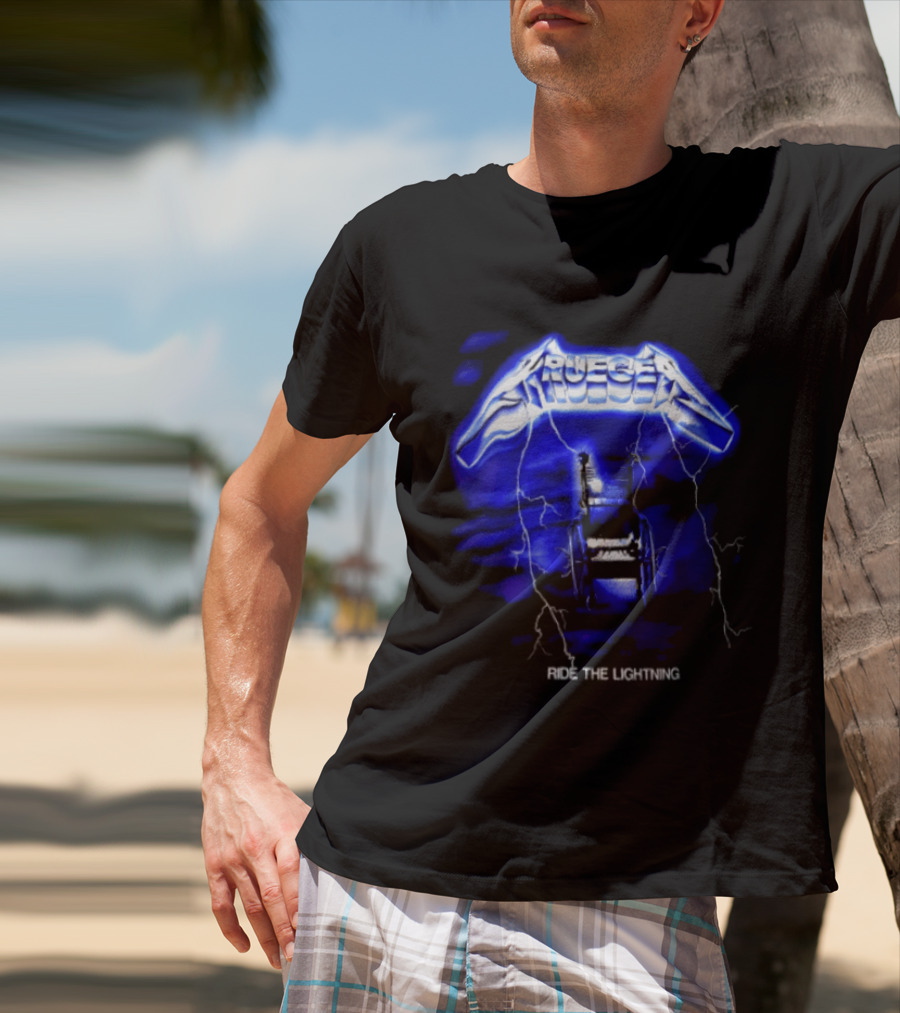 Krueger Ride The Lightning Wheelchair Electric Blue Thunderbolt T-Shirt