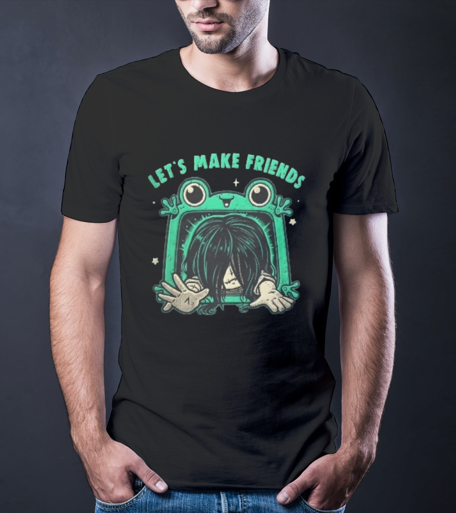 Let's Make Friends Creepy Girl Frog Tv Halftone Cartoon T-Shirt
