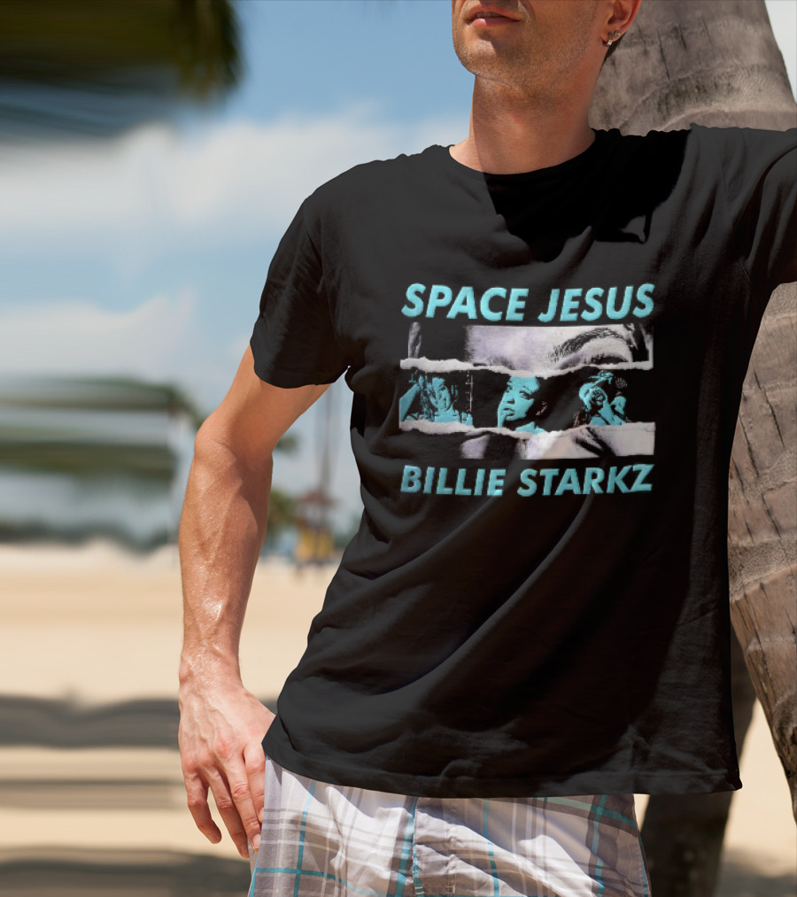Space Jesus Billie Starkz Cyan Female Portraits T-Shirt