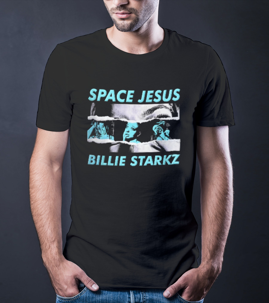 Space Jesus Billie Starkz Cyan Female Portraits T-Shirt
