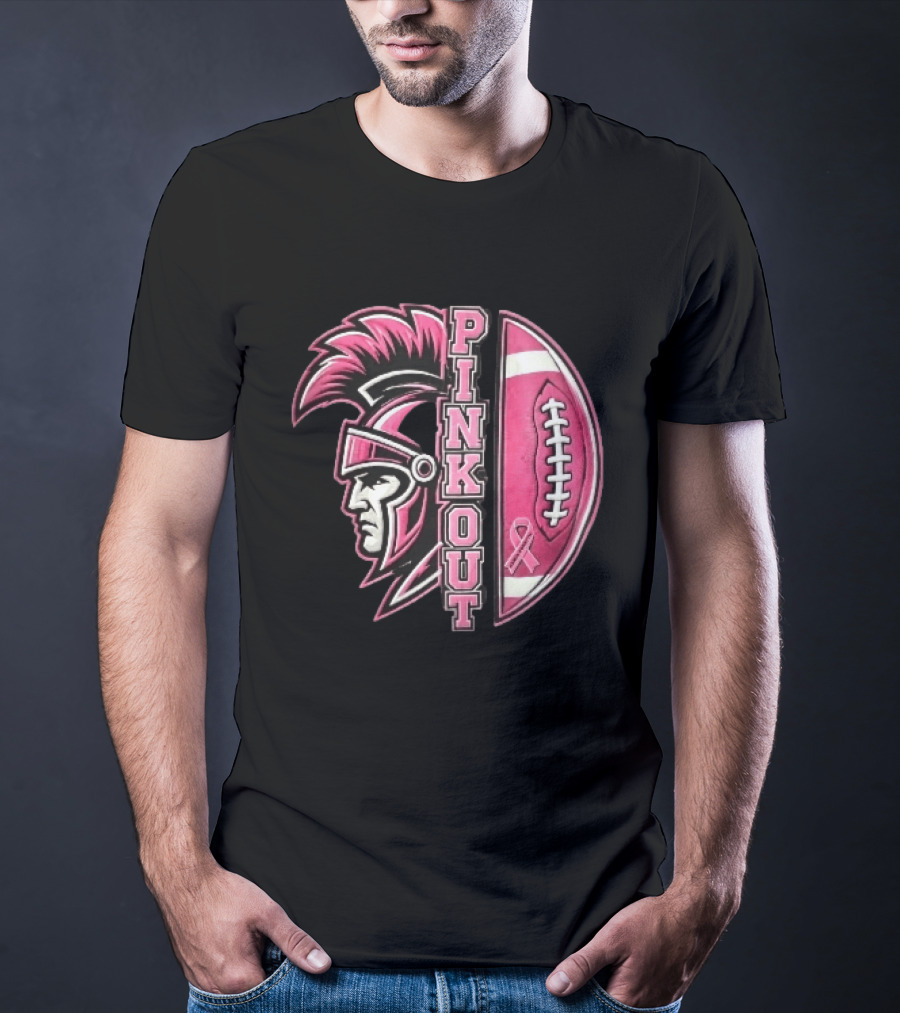 Maroa Forsyth Trojans Pink Out Football Helmet Breast Cancer Awareness Ribbon T-Shirt