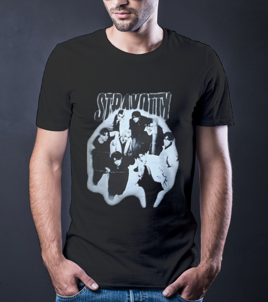 Stravotty K Pop Boy Group Monochrome Distressed Bootleg Photo T-Shirt