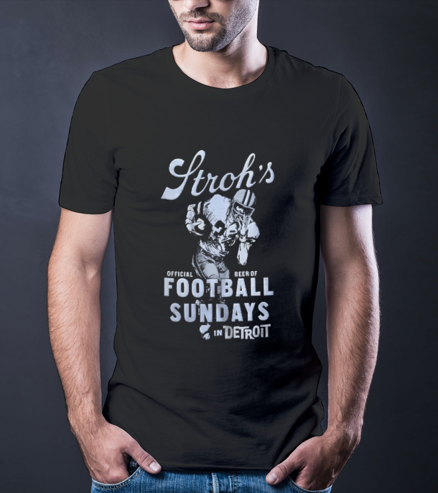 Stroh's Official Beer Football Sundays In Detroit Athlete Sketch T-Shirt