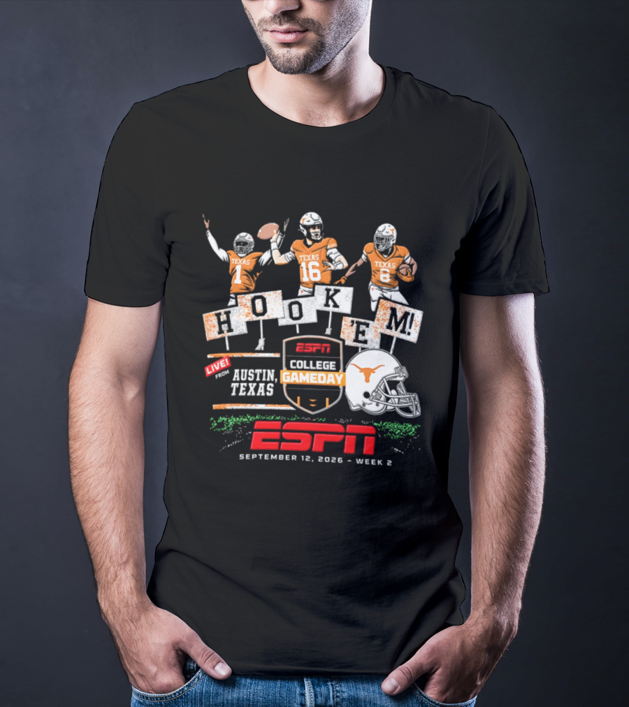 Texas Longhorns Quinn Ewers ESPN College Gameday Hook 'Em Austin Texas 2026 T-Shirt