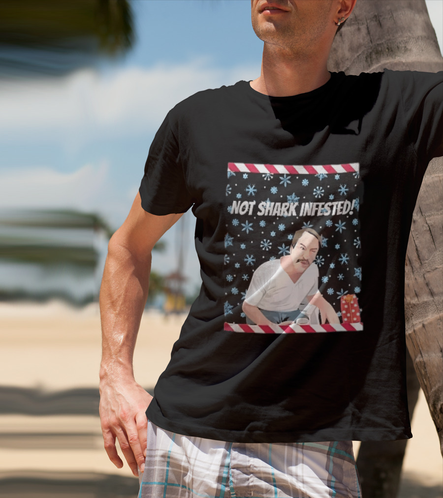 Not Shark Infested Mustache Man Snowflakes Wrapped Present T-Shirt