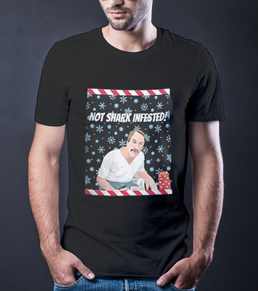 Not Shark Infested Mustache Man Snowflakes Wrapped Present T-Shirt