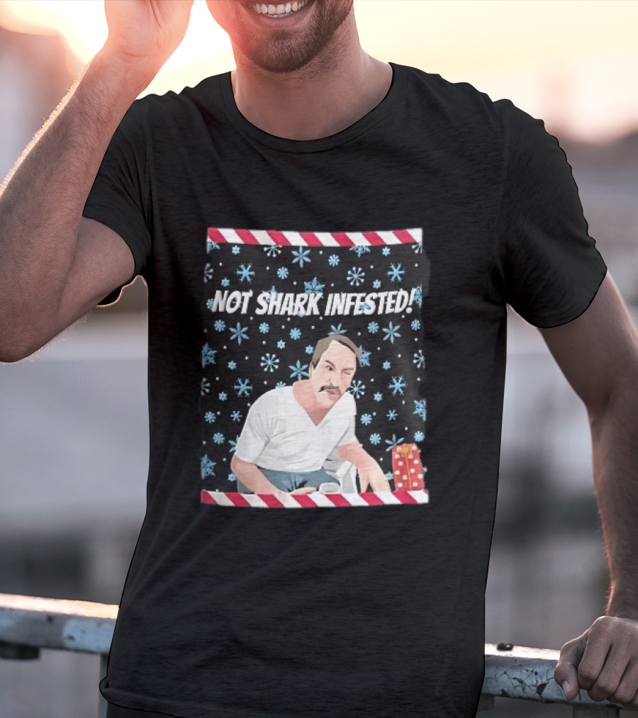Not Shark Infested Mustache Man Snowflakes Wrapped Present T-Shirt