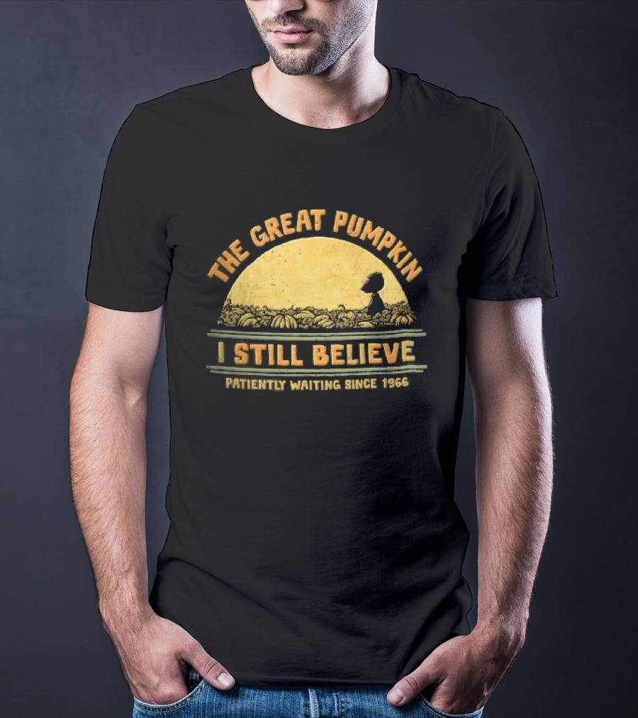 The Great Pumpkin I Still Believe Patiently Waiting Since 1966 Yellow Moon Snoopy Silhouette Distressed T-Shirt