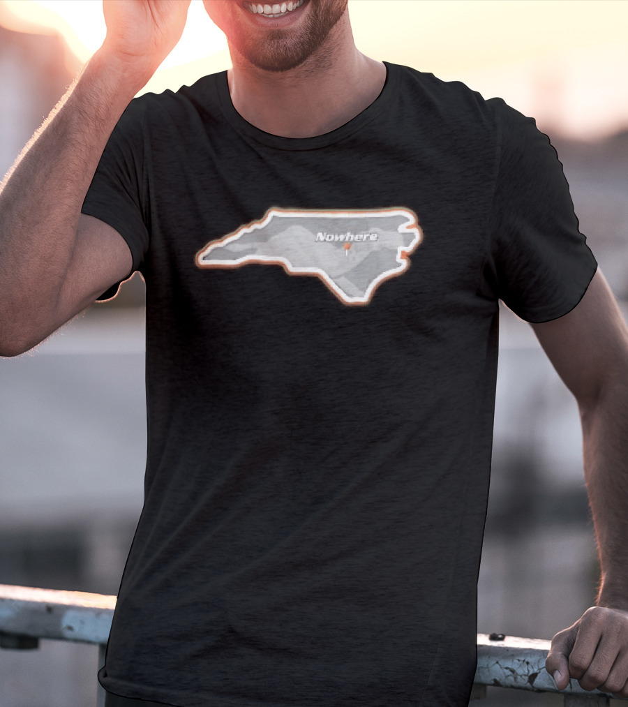 Nowhere North Carolina State Orange White Border Location Pin T-Shirt