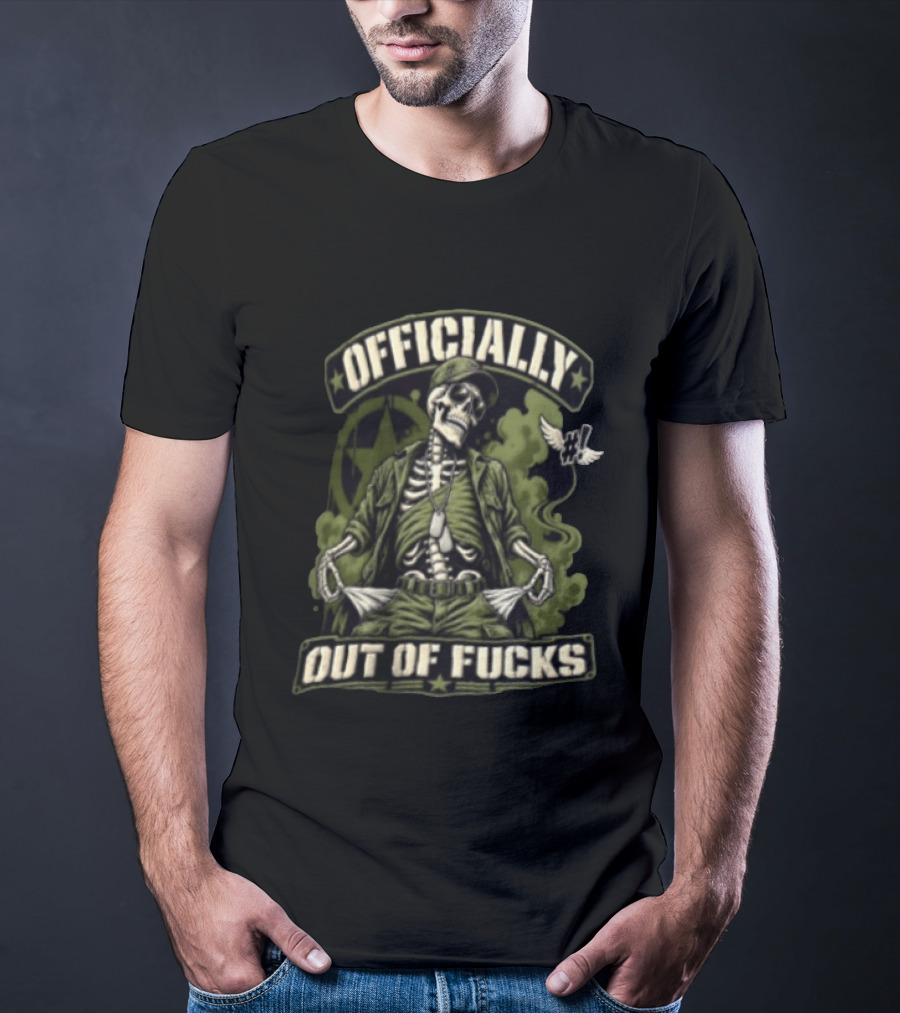 Officially Out Of Fucks Skeleton Military Dog Tags T-Shirt