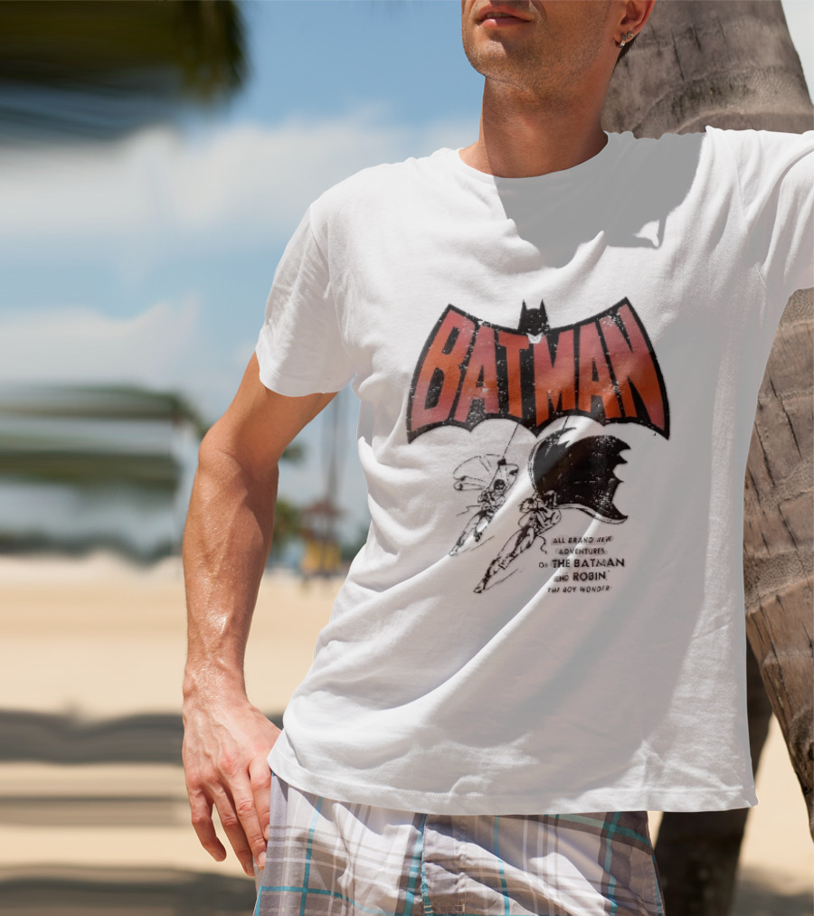 Batman All Brand New Adventures The And Robin Boy Wonder Distressed Line Swinging Capes T-Shirt