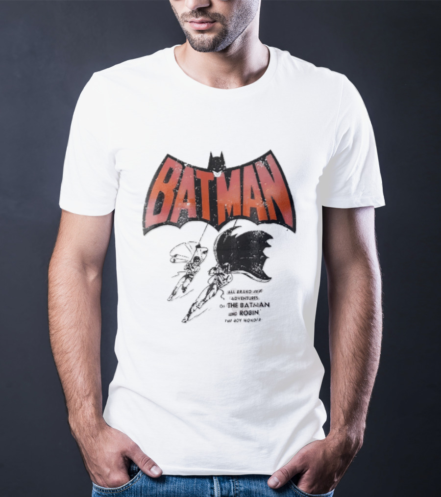 Batman All Brand New Adventures The And Robin Boy Wonder Distressed Line Swinging Capes T-Shirt