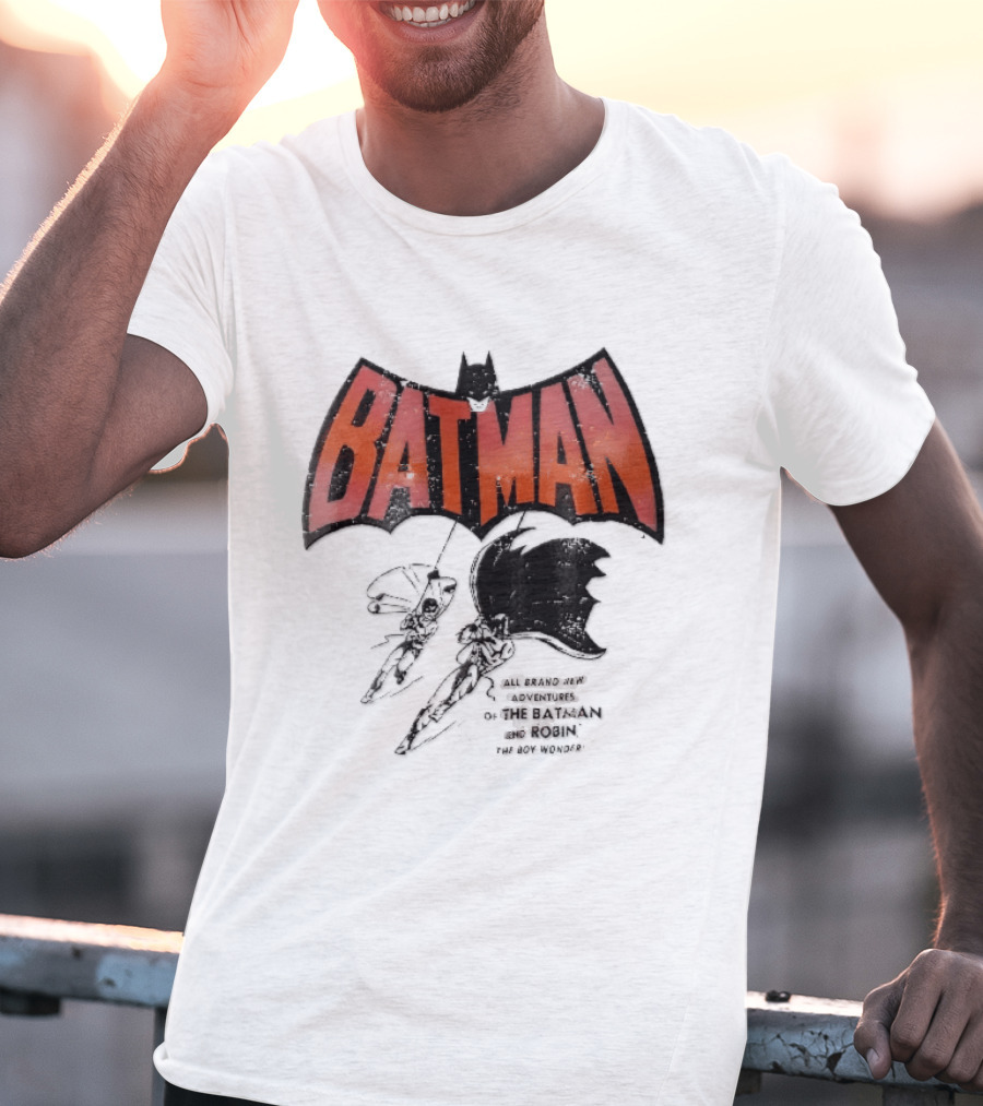 Batman All Brand New Adventures The And Robin Boy Wonder Distressed Line Swinging Capes T-Shirt