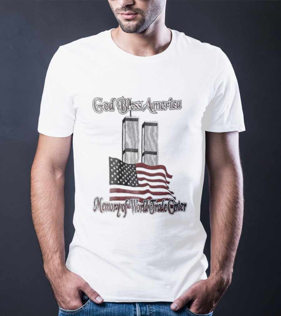 God Bless America World Trade Center Twin Towers US Flag T-Shirt