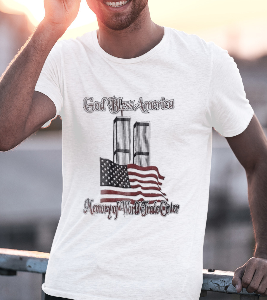 God Bless America World Trade Center Twin Towers US Flag T-Shirt