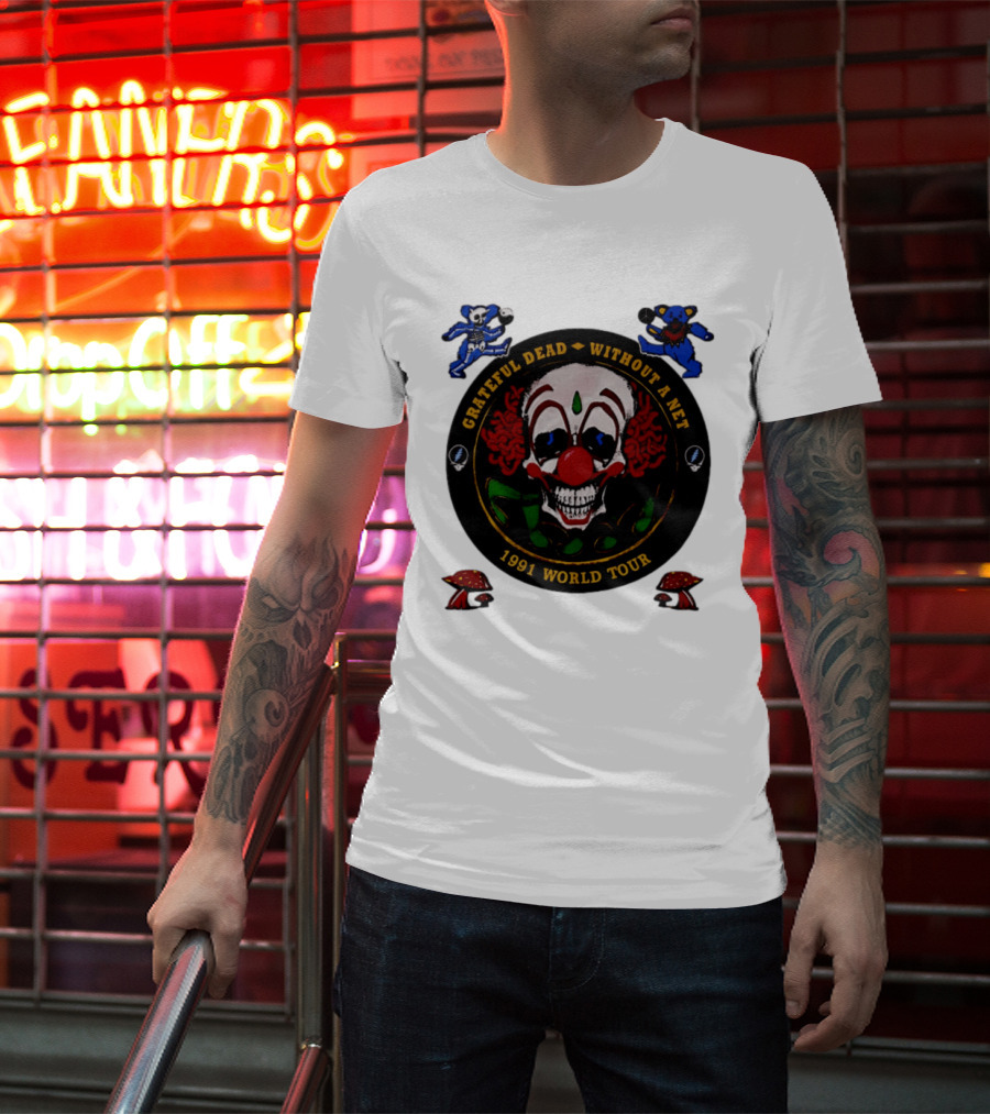 Grateful Dead Clown Skull Without A Net 1991 World Tour Dancing Bear T-Shirt