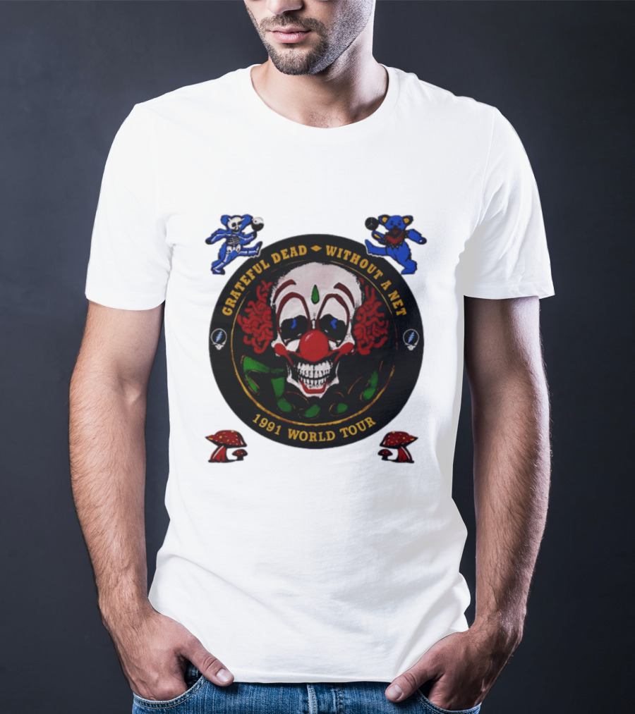 Grateful Dead Clown Skull Without A Net 1991 World Tour Dancing Bear T-Shirt