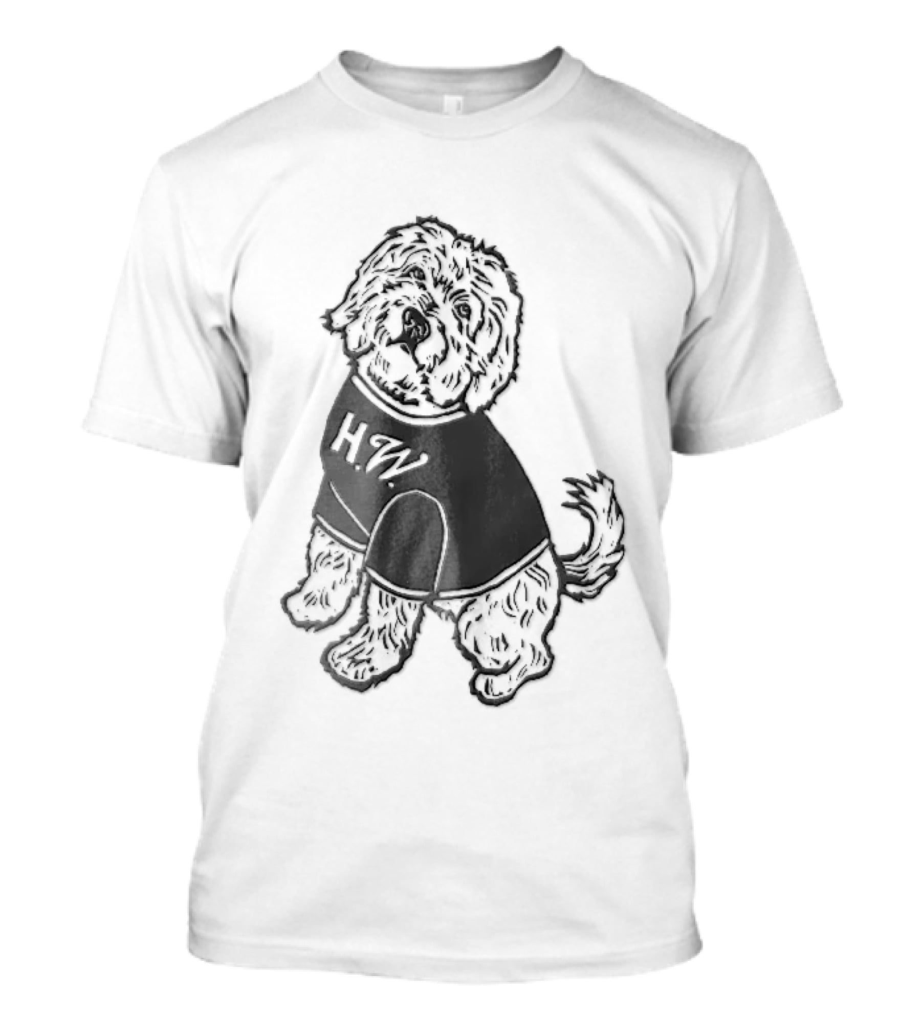 Hw Black White Line Fluffy Dog Sitting T-Shirt