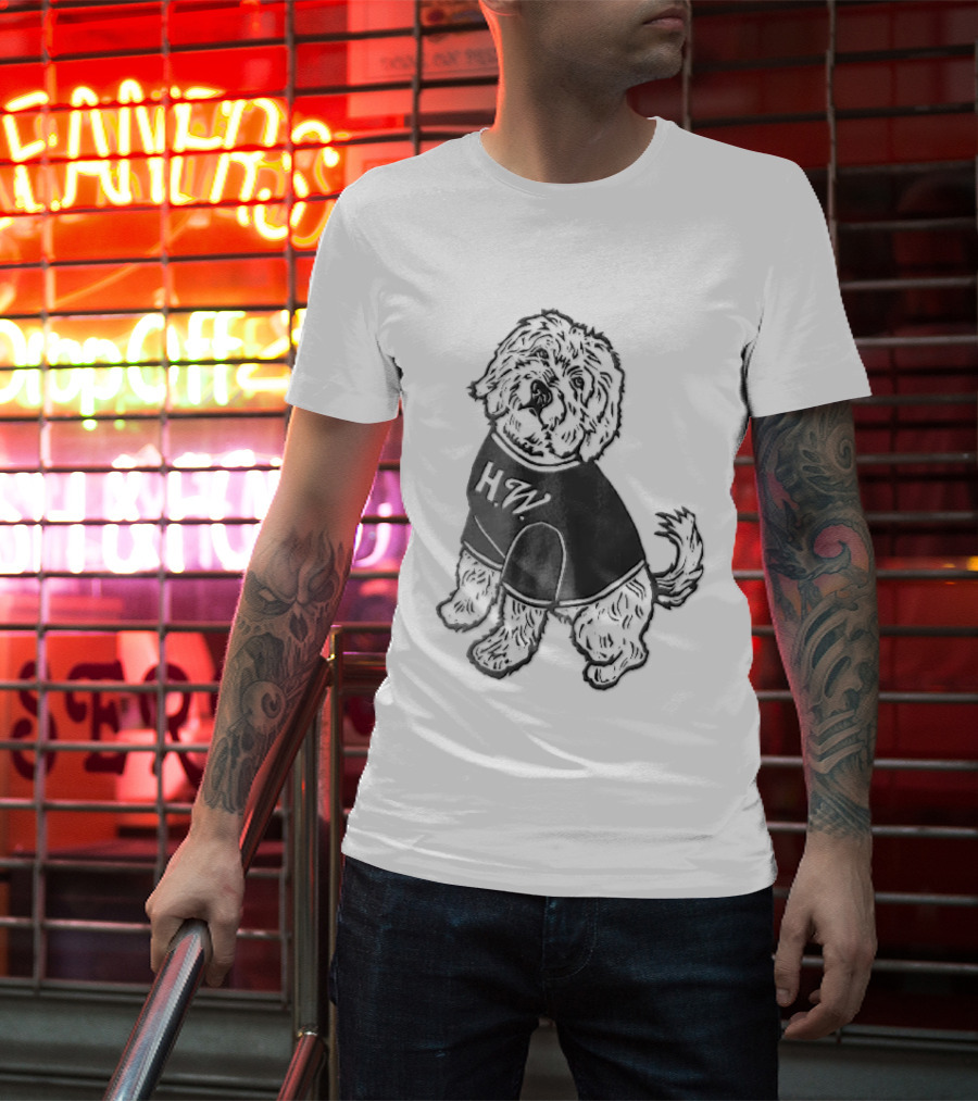 Hw Black White Line Fluffy Dog Sitting T-Shirt