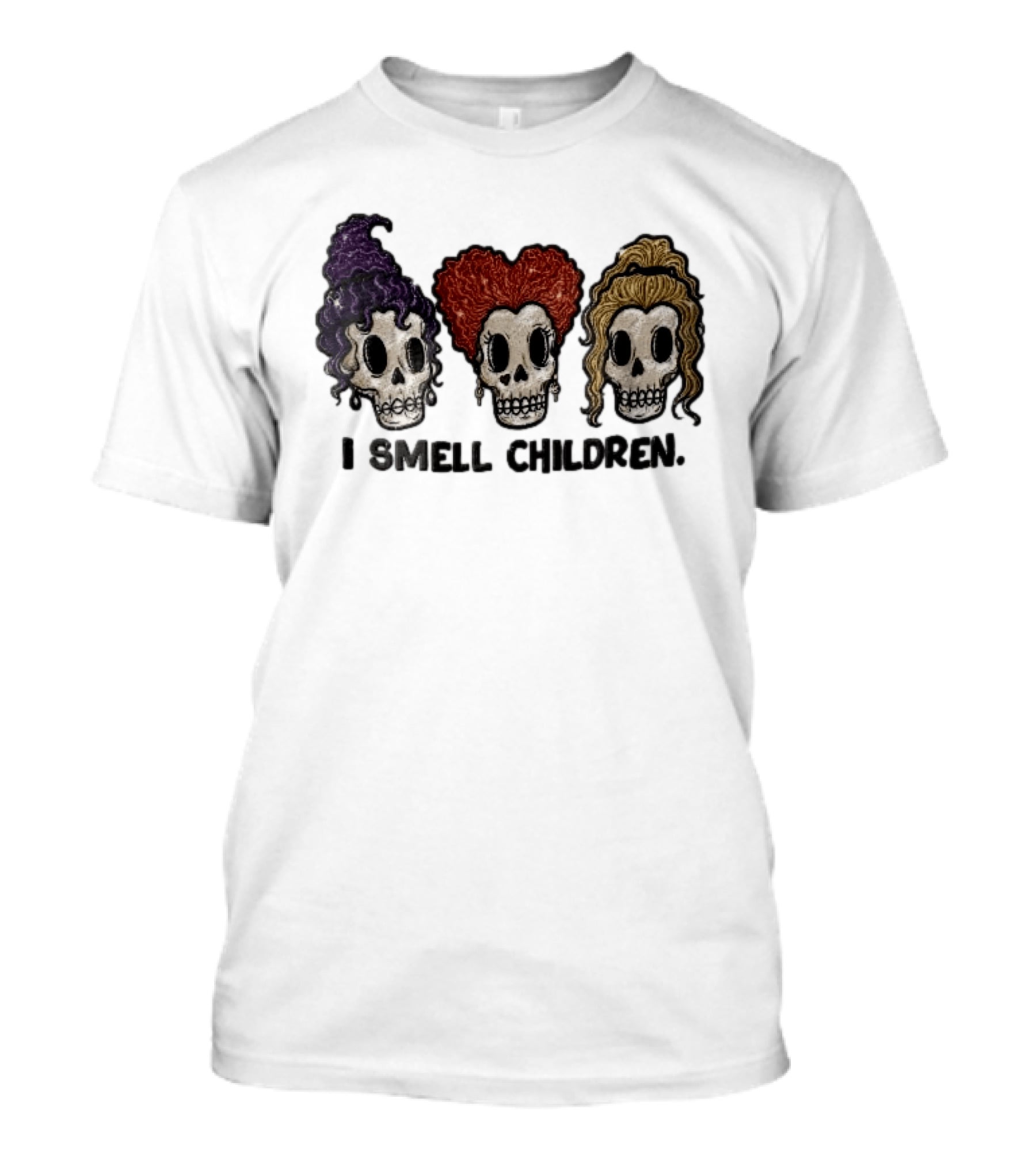 I Smell Children Witch Skulls Sparkle Embroidery Halloween T-Shirt