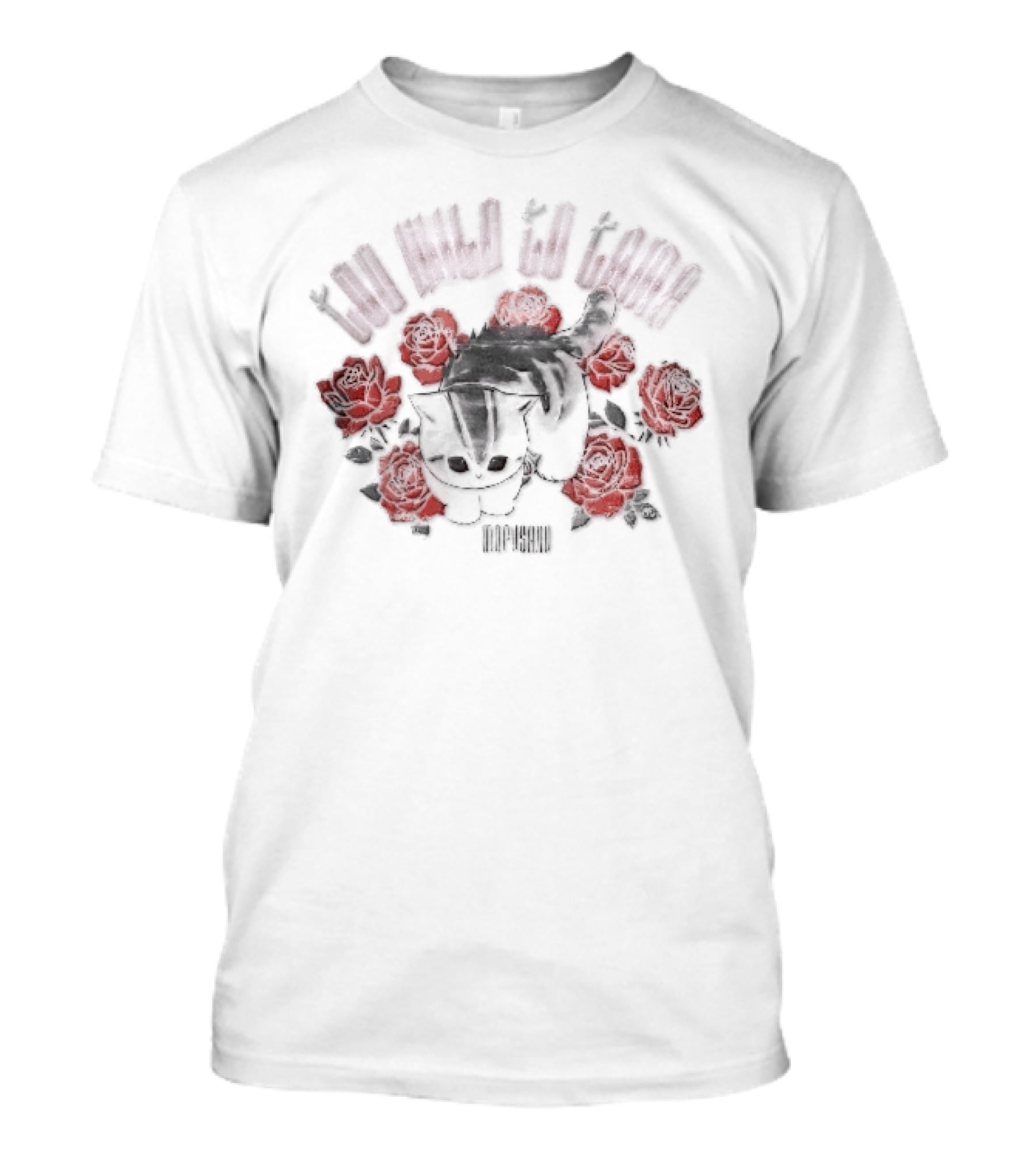 Mofusand Distressed Striped Kitten Surrounded By Red Roses Too Wild To Tame T-Shirt