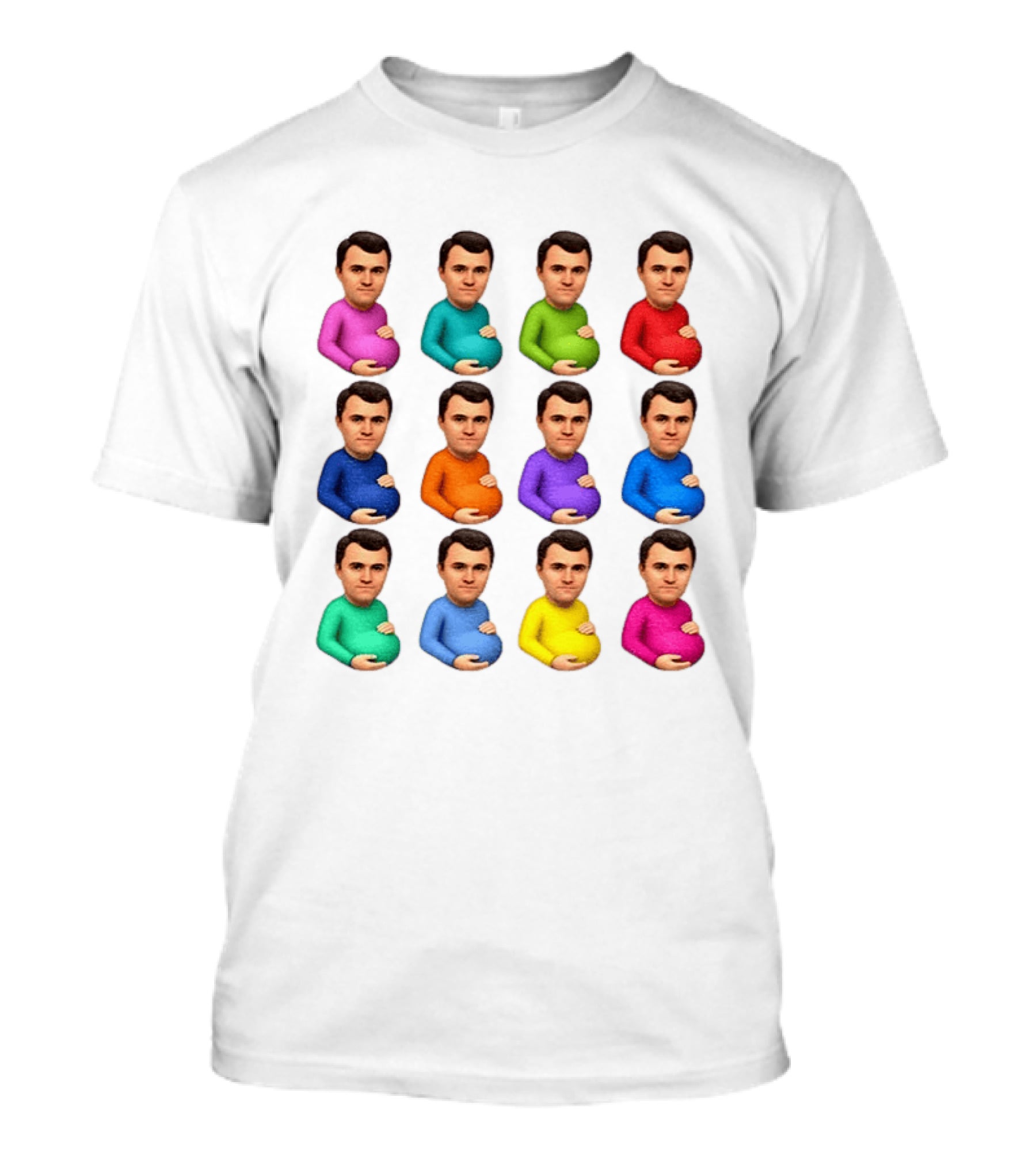 Pregnant Charlie Kirk Multicolored Avatars Emoji T-Shirt