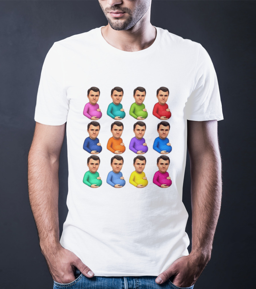 Pregnant Charlie Kirk Multicolored Avatars Emoji T-Shirt