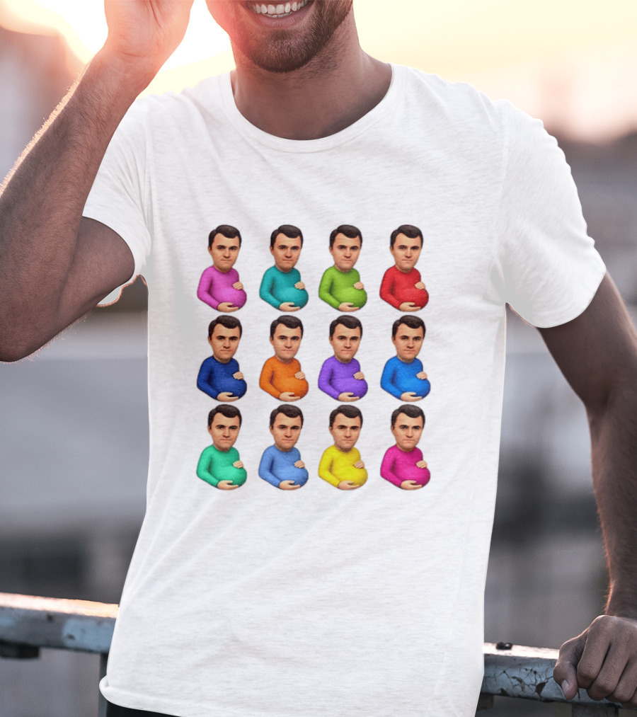 Pregnant Charlie Kirk Multicolored Avatars Emoji T-Shirt