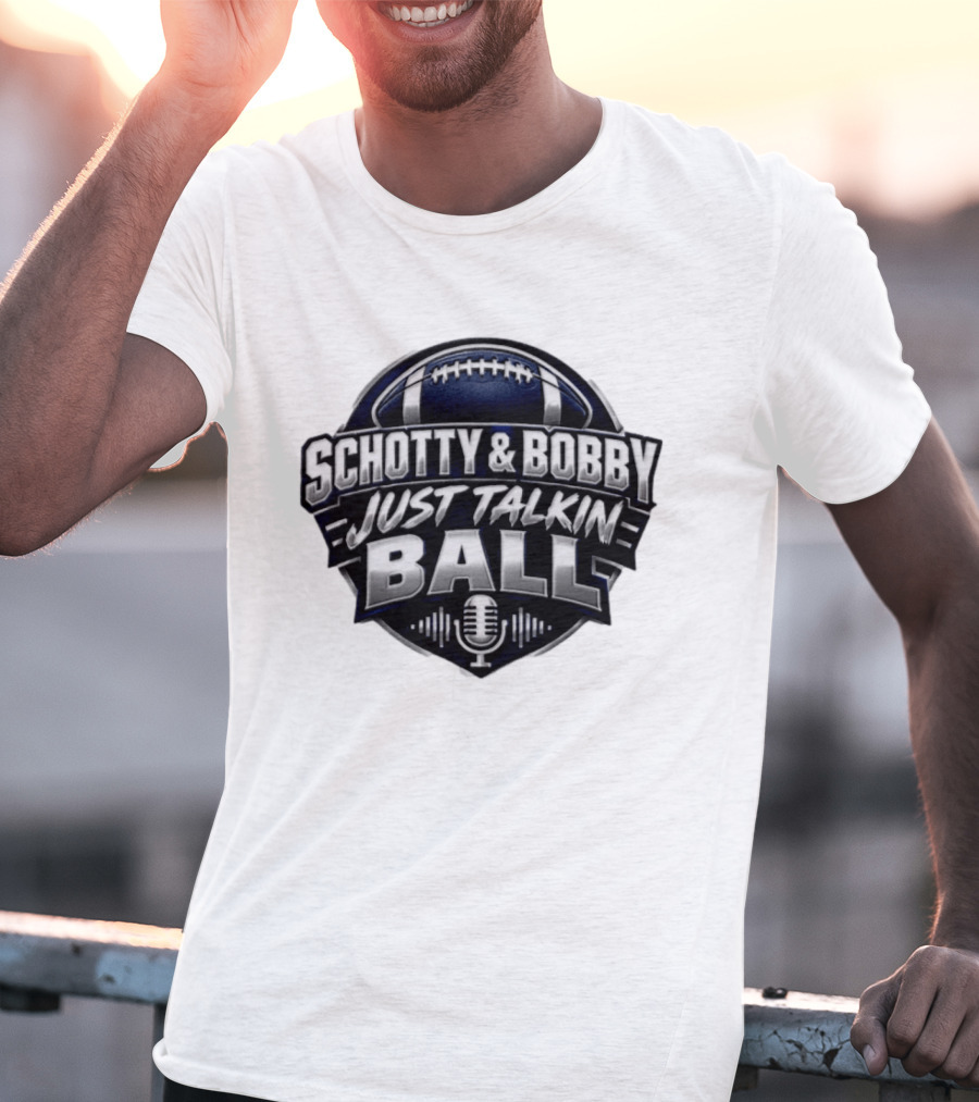 Schotty & Bobby Just Talkin Ball Podcast Football Microphone T-Shirt