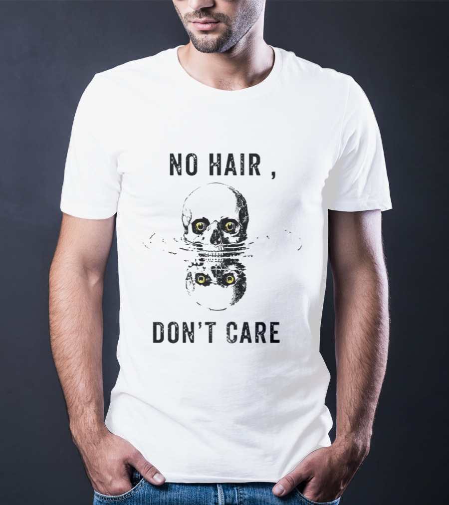 No Hair Don't Care Skull With Yellow Eyes T-Shirt