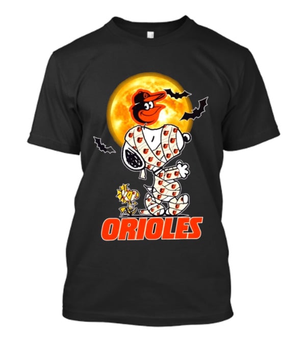 Baltimore Orioles Halloween Snoopy Woodstock Mummy Cosplay Moon Bats T-Shirt