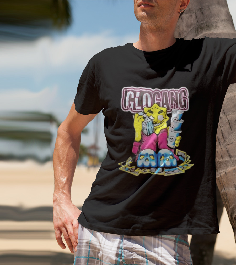 Glo Gang Cartoon Sun Money Double Cups Skull Slippers T-Shirt