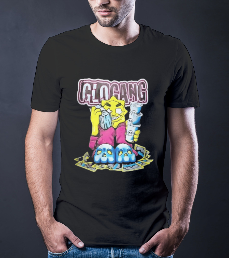 Glo Gang Cartoon Sun Money Double Cups Skull Slippers T-Shirt