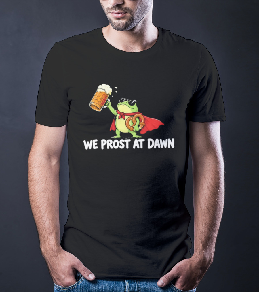 Frog With Beer And Pretzel We Prost At Dawn Superhero Cape T-Shirt
