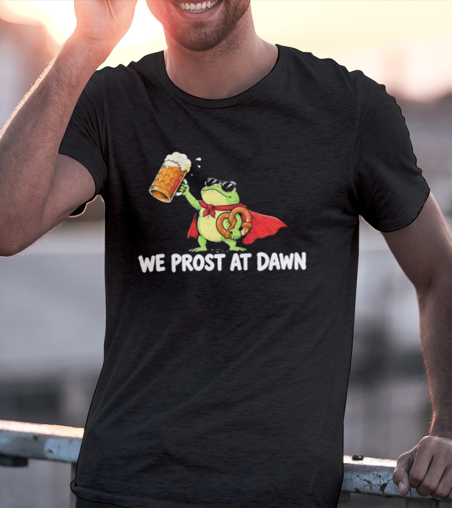 Frog With Beer And Pretzel We Prost At Dawn Superhero Cape T-Shirt