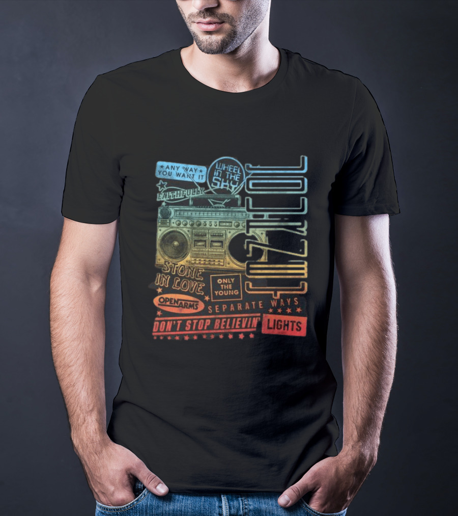 Journey Don't Stop Believin' Wheel In The Sky Stone In Love Open Arms Retro Radio T-Shirt
