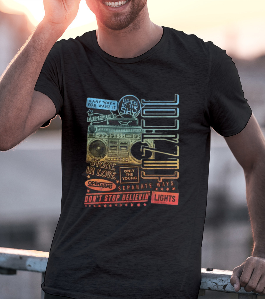 Journey Don't Stop Believin' Wheel In The Sky Stone In Love Open Arms Retro Radio T-Shirt