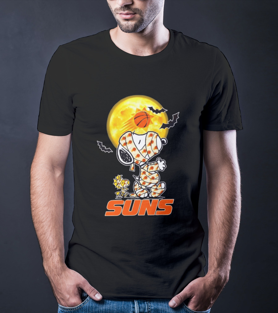 Phoenix Suns Halloween Snoopy Woodstock Mummy Cosplay Moon Basketball Bats T-Shirt